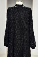 Tesettür giyim SİYAH KUŞAKLI ABİYE ELBİSE T 1463