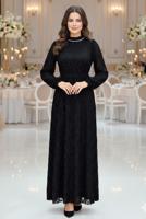 Hijab clothing BLACK BELTED EVENING DRESS T 1463