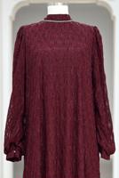 Hijab clothing CLARET RED BELTED EVENING DRESS T 1463