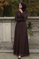 Vêtements hijab BRUN ROBE DE SOIRÉE CEINTURÉE T 1463