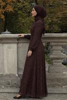 Vêtements hijab BRUN ROBE DE SOIRÉE CEINTURÉE T 1463