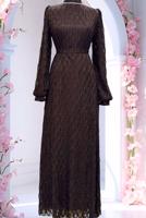 Vêtements hijab BRUN ROBE DE SOIRÉE CEINTURÉE T 1463