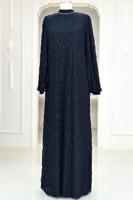 Tesettür giyim LACİVERT KUŞAKLI ABİYE ELBİSE T 1463