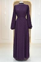 Tesettür giyim MÜRDÜM KUŞAKLI ABİYE ELBİSE T 1463