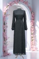 Hijab clothing GREY BELTED EVENING DRESS T 1463