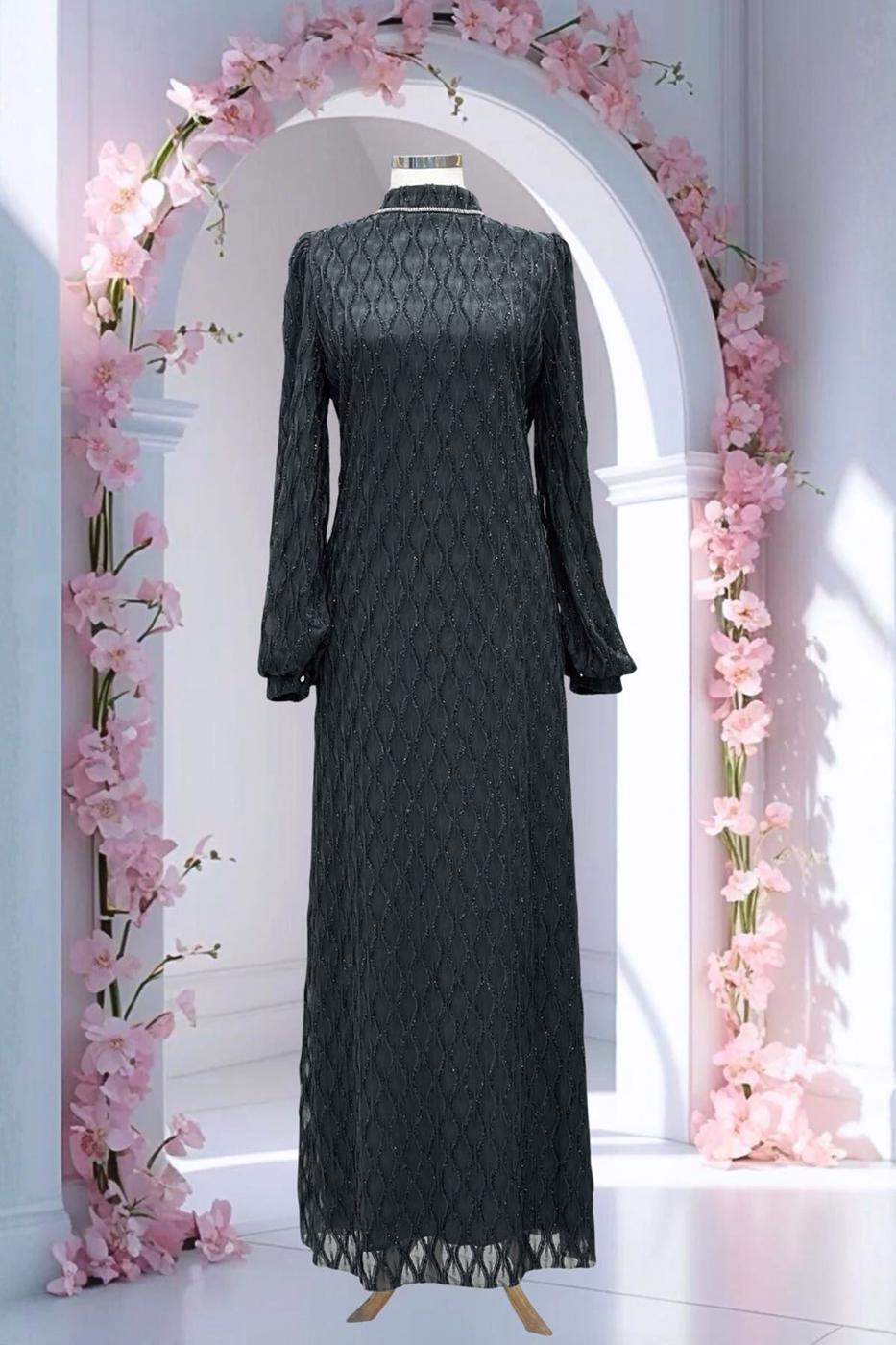 Hijab clothing GREY BELTED EVENING DRESS T 1463