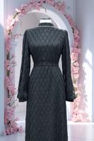 Hijab clothing GREY BELTED EVENING DRESS T 1463