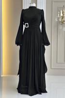 Tesettür giyim SİYAH ŞİFON ABİYE ELBİSE T 1563