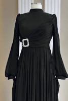 Tesettür giyim SİYAH ŞİFON ABİYE ELBİSE T 1563