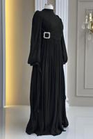 Tesettür giyim SİYAH ŞİFON ABİYE ELBİSE T 1563