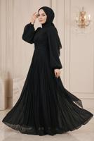 Tesettür giyim SİYAH ŞİFON ABİYE ELBİSE T 1563