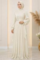 Tesettür giyim KREM ŞİFON ABİYE ELBİSE T 1563