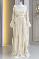 Tesettür giyim KREM ŞİFON ABİYE ELBİSE T 1563