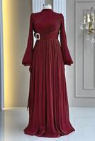 Tesettür giyim BORDO T 1563 AH ABİYE ELBİSE