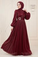 Hijab clothing CLARET RED CHIFFON EVENING DRESS T 1563