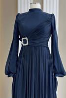 Tesettür giyim LACİVERT ŞİFON ABİYE ELBİSE T 1563