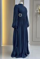 Tesettür giyim LACİVERT ŞİFON ABİYE ELBİSE T 1563