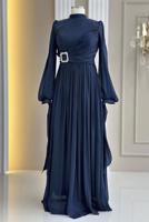 Tesettür giyim LACİVERT ŞİFON ABİYE ELBİSE T 1563