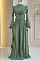 Tesettür giyim YEŞİL T 1563 AH ABİYE ELBİSE