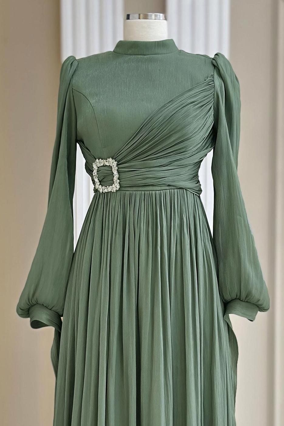 Tesettür giyim YEŞİL T 1563 AH ABİYE ELBİSE