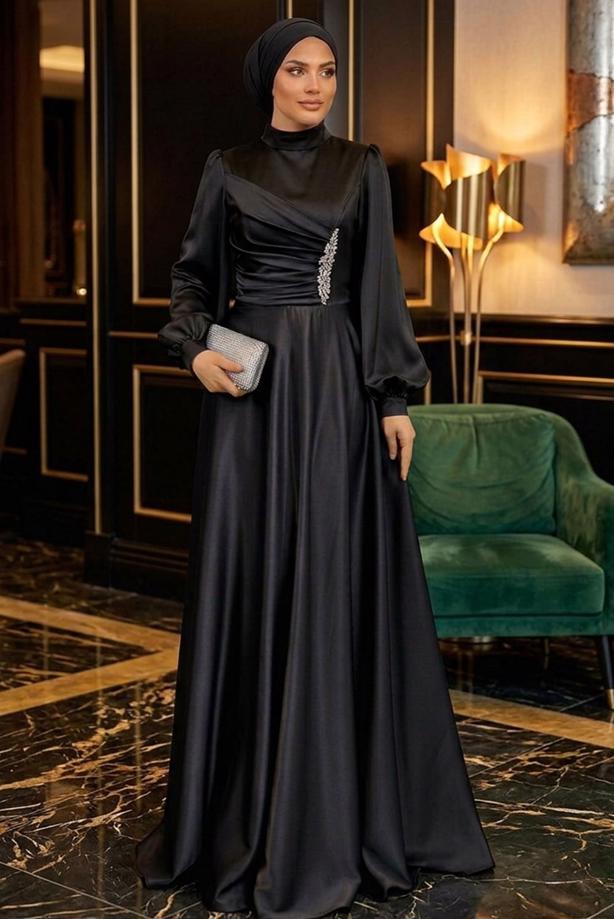 Tesettür giyim  TAŞ İŞLEMELİ SATEN ABİYE T 1626