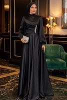 Tesettür giyim SİYAH TAŞ İŞLEMELİ SATEN ABİYE T 1626