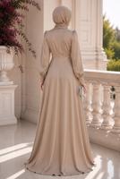 Hijab clothing BEIGE SATIN EVENING DRESS T 1626