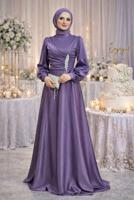Tesettür giyim MOR TAŞ İŞLEMELİ SATEN ABİYE T 1626