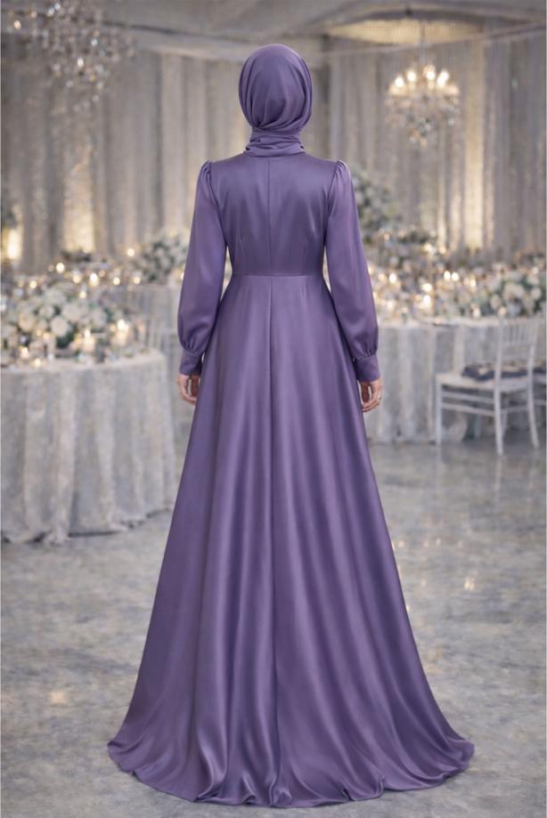 Hijab clothing PURPLE SATIN EVENING DRESS T 1626 - TRENDTESETTÜR