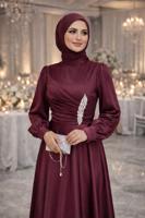 Tesettür giyim BORDO TAŞ İŞLEMELİ SATEN ABİYE T 1626