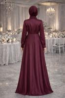Tesettür giyim BORDO TAŞ İŞLEMELİ SATEN ABİYE T 1626