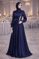 Tesettür giyim LACİVERT TAŞ İŞLEMELİ SATEN ABİYE T 1626