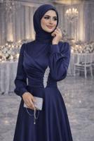 Tesettür giyim LACİVERT TAŞ İŞLEMELİ SATEN ABİYE T 1626