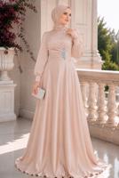 Vêtements hijab BEIGE ROBE DE SOIRÉE EN SATIN T 1626