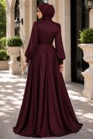 Tesettür giyim BORDO TAŞ İŞLEMELİ SATEN ABİYE T 1626