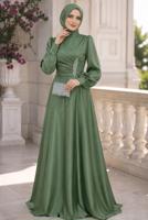 Hijab clothing GREEN SATIN EVENING DRESS T 1626