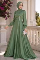 Hijab clothing GREEN SATIN EVENING DRESS T 1626