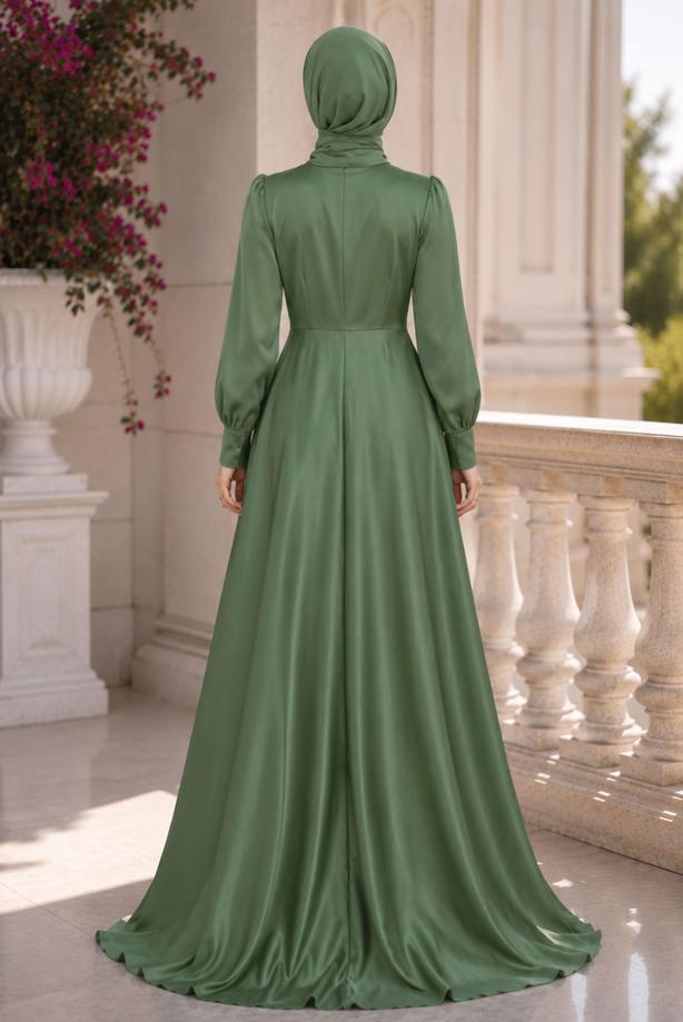 Hijab clothing GREEN SATIN EVENING DRESS T 1626 - TRENDTESETTÜR