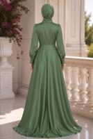 Hijab clothing GREEN SATIN EVENING DRESS T 1626