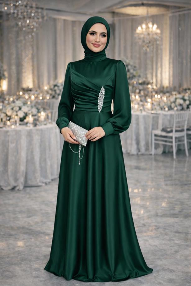 Tesettür giyim  TAŞ İŞLEMELİ SATEN ABİYE T 1626