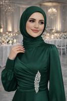 Tesettür giyim YEŞİL TAŞ İŞLEMELİ SATEN ABİYE T 1626