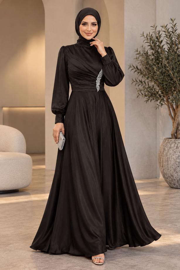 Vêtements hijab BRUN ROBE DE SOIRÉE EN SATIN T 1626 - TRENDTESETTÜR