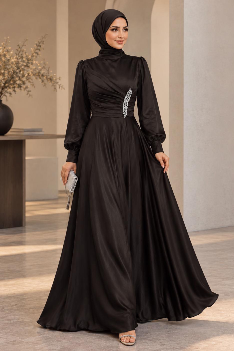 Vêtements hijab BRUN ROBE DE SOIRÉE EN SATIN T 1626