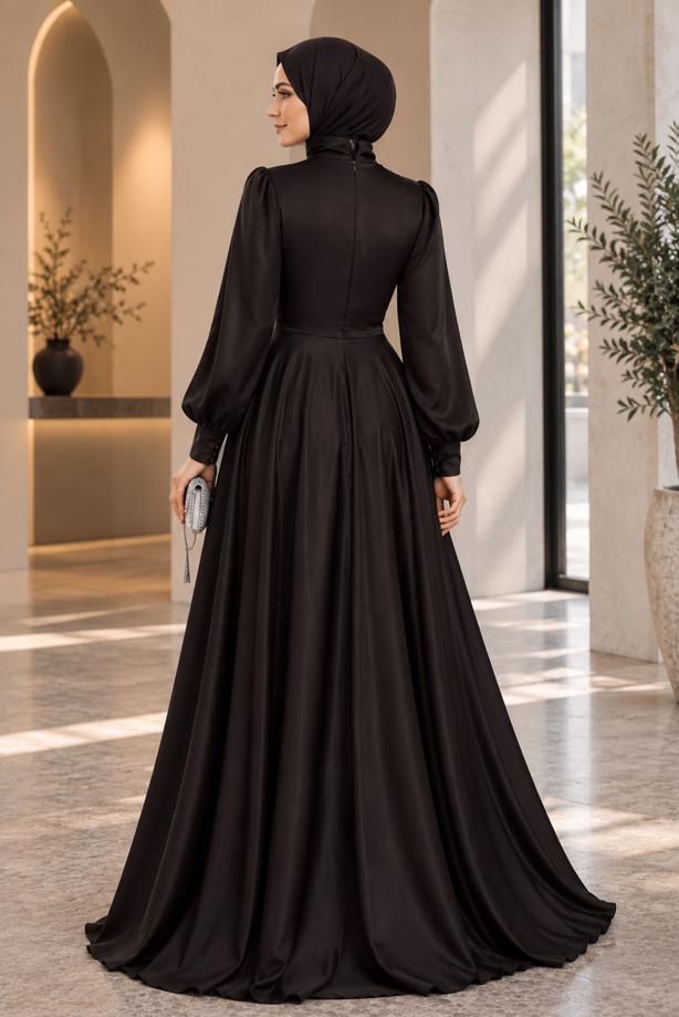 Vêtements hijab BRUN ROBE DE SOIRÉE EN SATIN T 1626 - TRENDTESETTÜR
