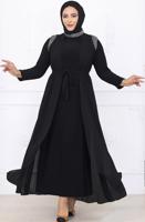 Hijab clothing BLACK EVENING DRESS WITH CHIFFON CAPE T 1731