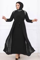 Hijab clothing BLACK EVENING DRESS WITH CHIFFON CAPE T 1731