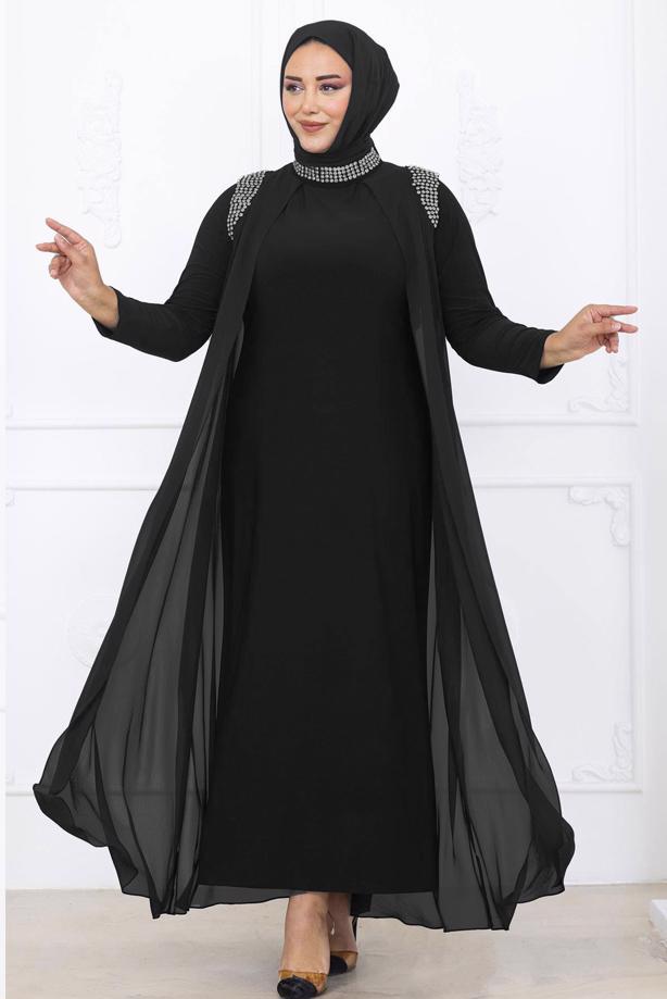 Hijab clothing BLACK EVENING DRESS WITH CHIFFON CAPE T 1731 - TRENDTESETTÜR