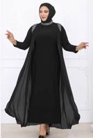 Hijab clothing BLACK EVENING DRESS WITH CHIFFON CAPE T 1731