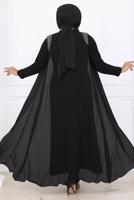 Hijab clothing BLACK EVENING DRESS WITH CHIFFON CAPE T 1731