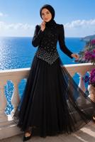 Hijab clothing BLACK GEM DETAILED EVENING DRESS T 2384